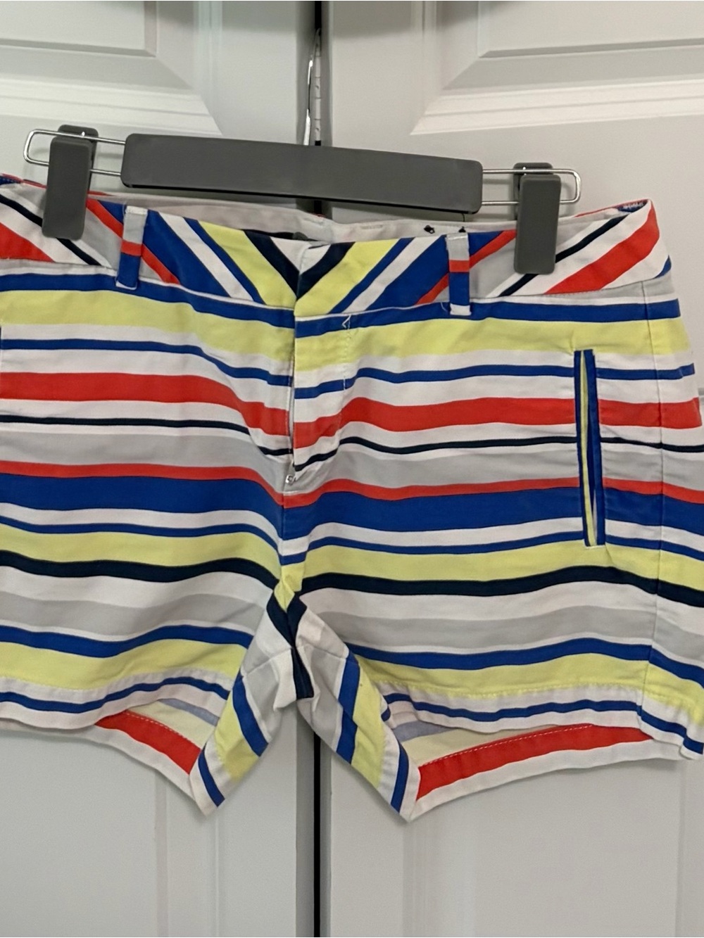 Women’s Multi-Stripe Casual Shorts - Bold Blue, Red & Yellow
